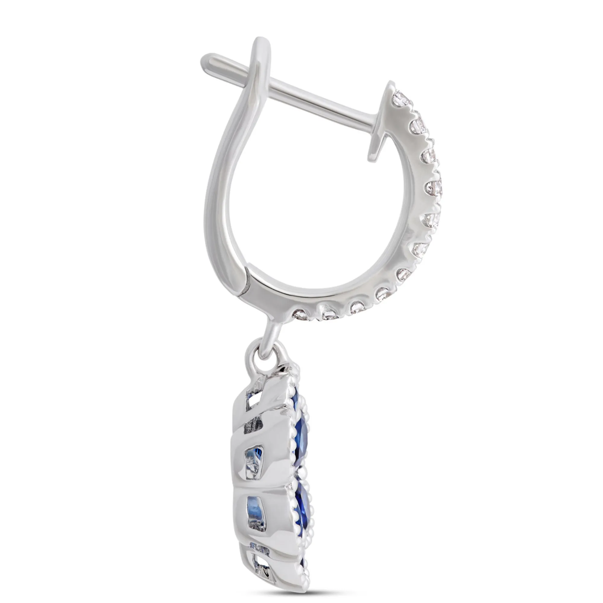 Flower Shaped Sapphire Earrings, 14K White Gold Clearance