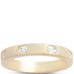 Flush Set Emerald Cut Diamond Ring, 14K Yellow Gold Best