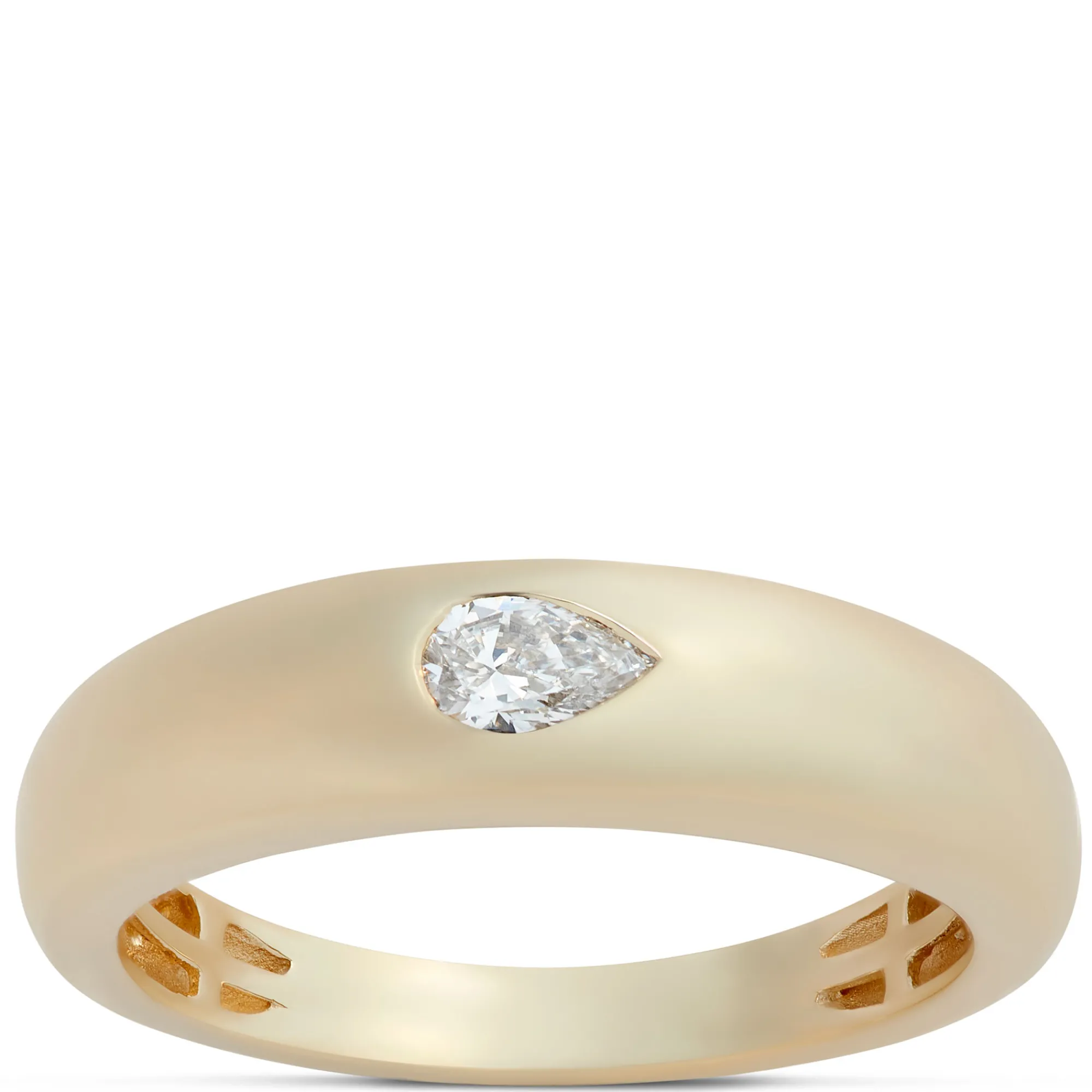 Flush Set Pear Diamond Ring, 14K Yellow Gold New