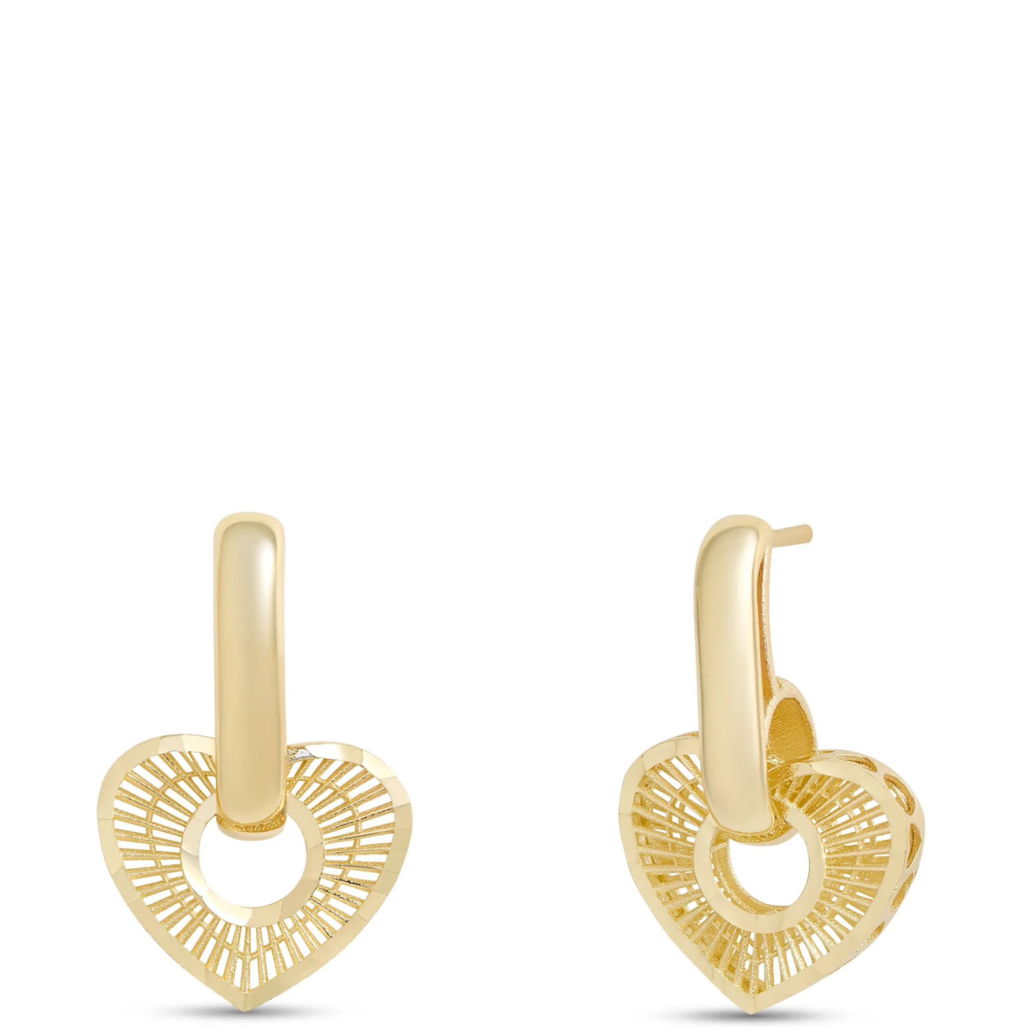 Fluted Heart Earrings with Diamond Cut Edge, 14K Yellow Gold Outlet