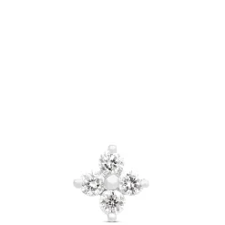 Four Diamond Flower Single Stud Earring, 14K White Gold Hot