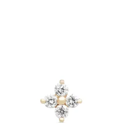 Four Diamond Flower Single Stud Earring, 14K Yellow Gold