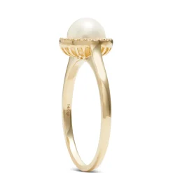 Freshwater Cultured Pearl Ring with Diamon Halo Setting, 14K Yellow Gold Discount