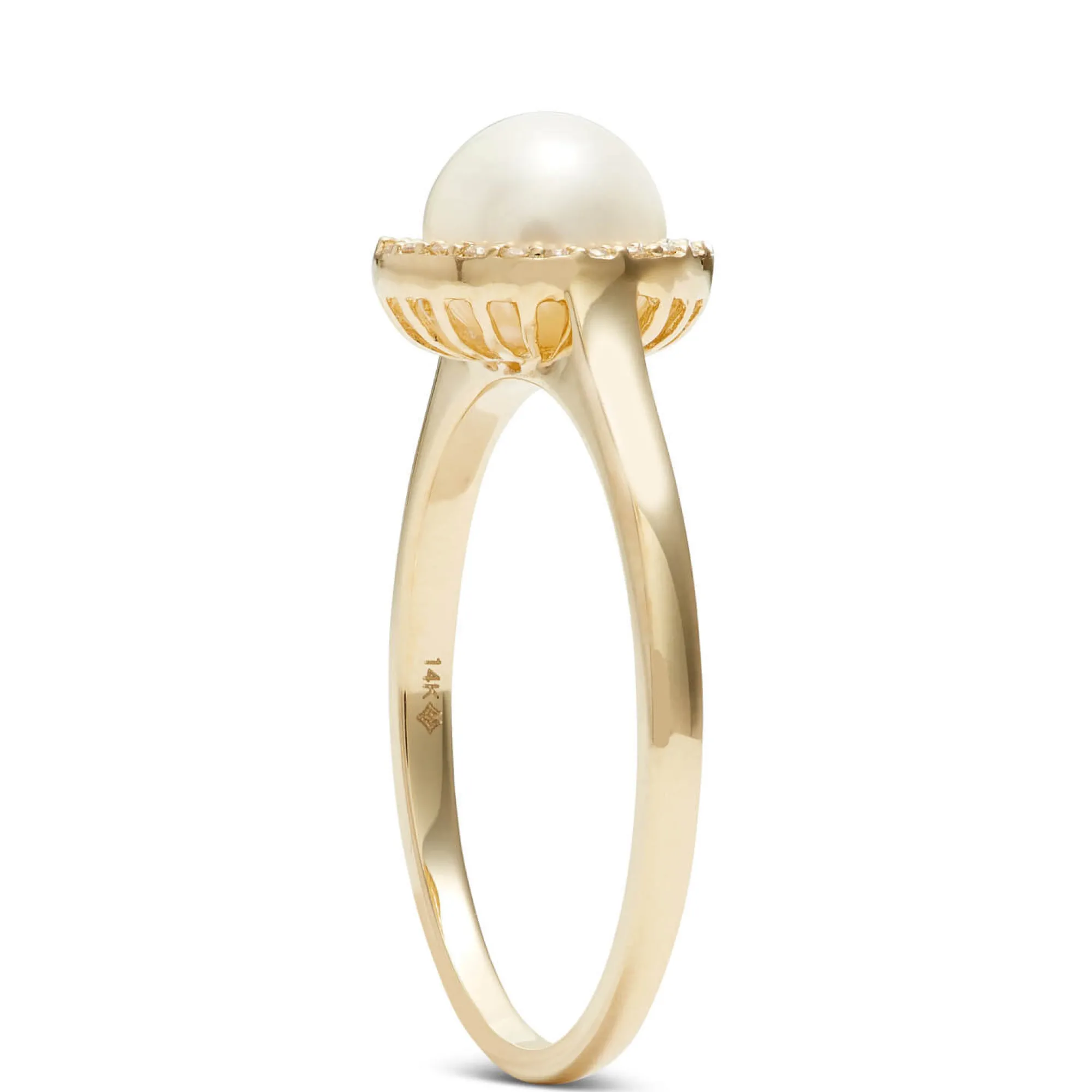 Freshwater Cultured Pearl Ring with Diamon Halo Setting, 14K Yellow Gold Discount