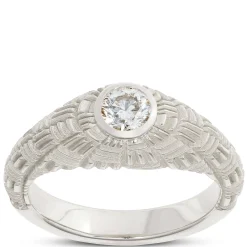 Gents Fluted Shank Diamond Ring, 18K White Gold Sale