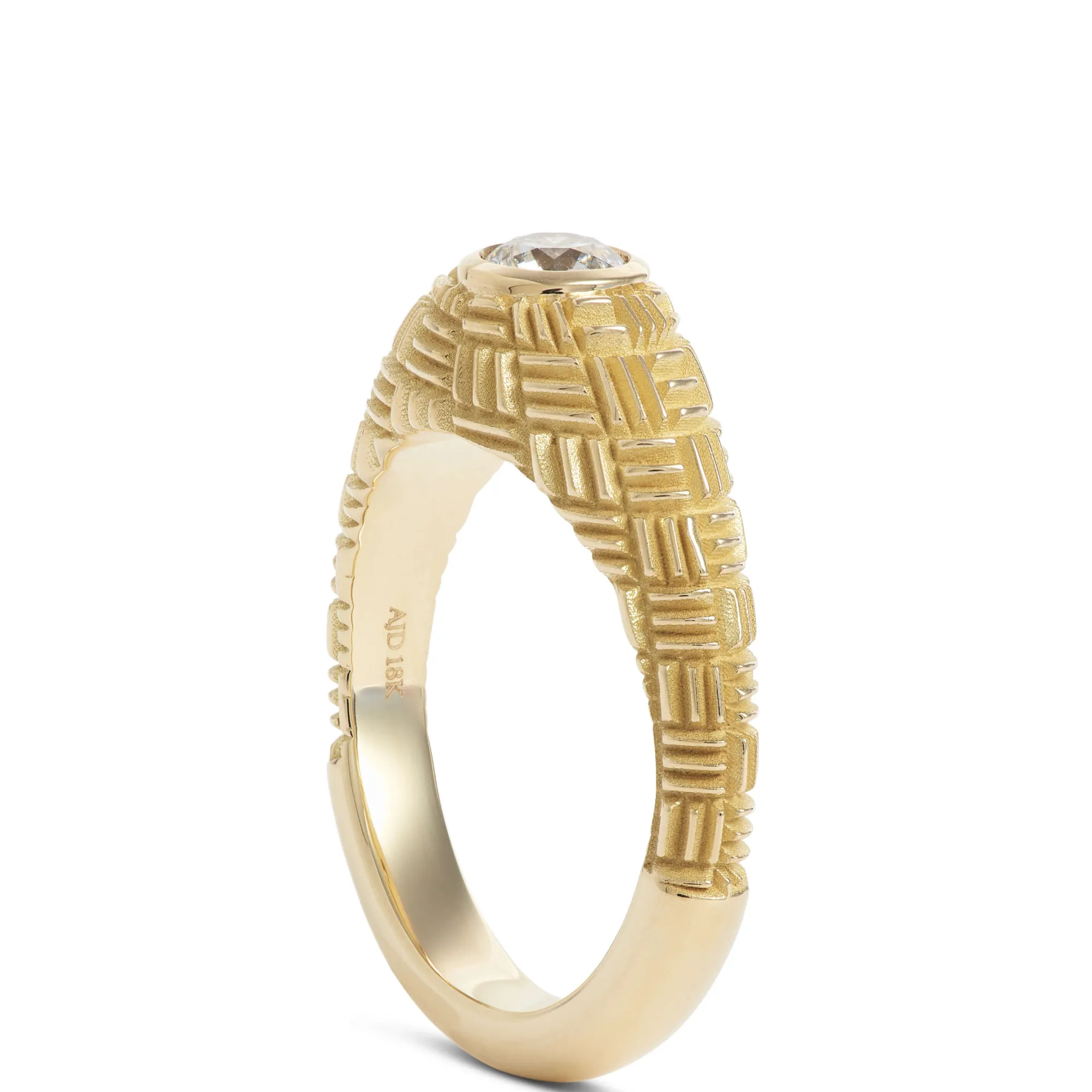 Gents Fluted Shank Diamond Ring, 18K Yellow Gold Online