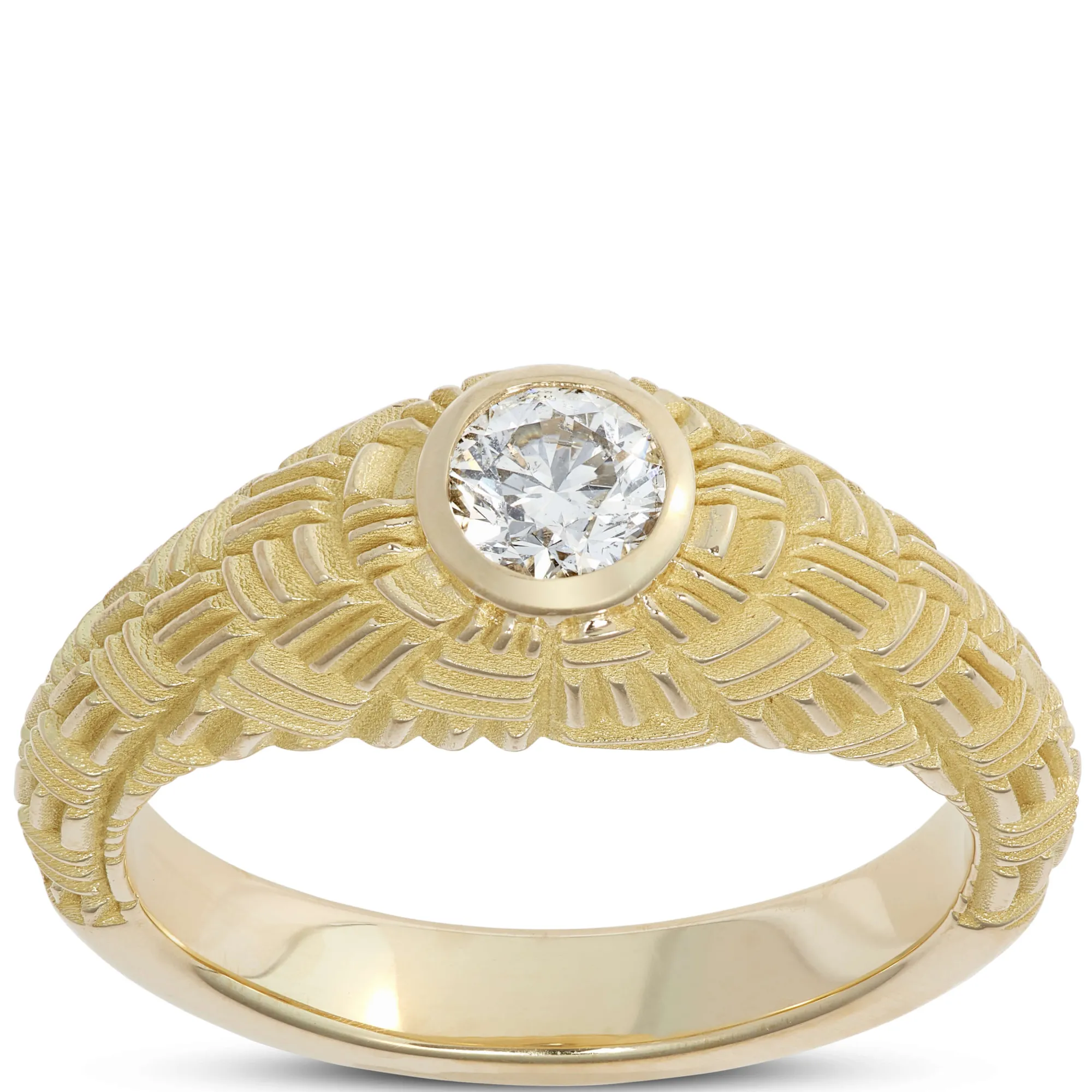 Gents Fluted Shank Diamond Ring, 18K Yellow Gold Online