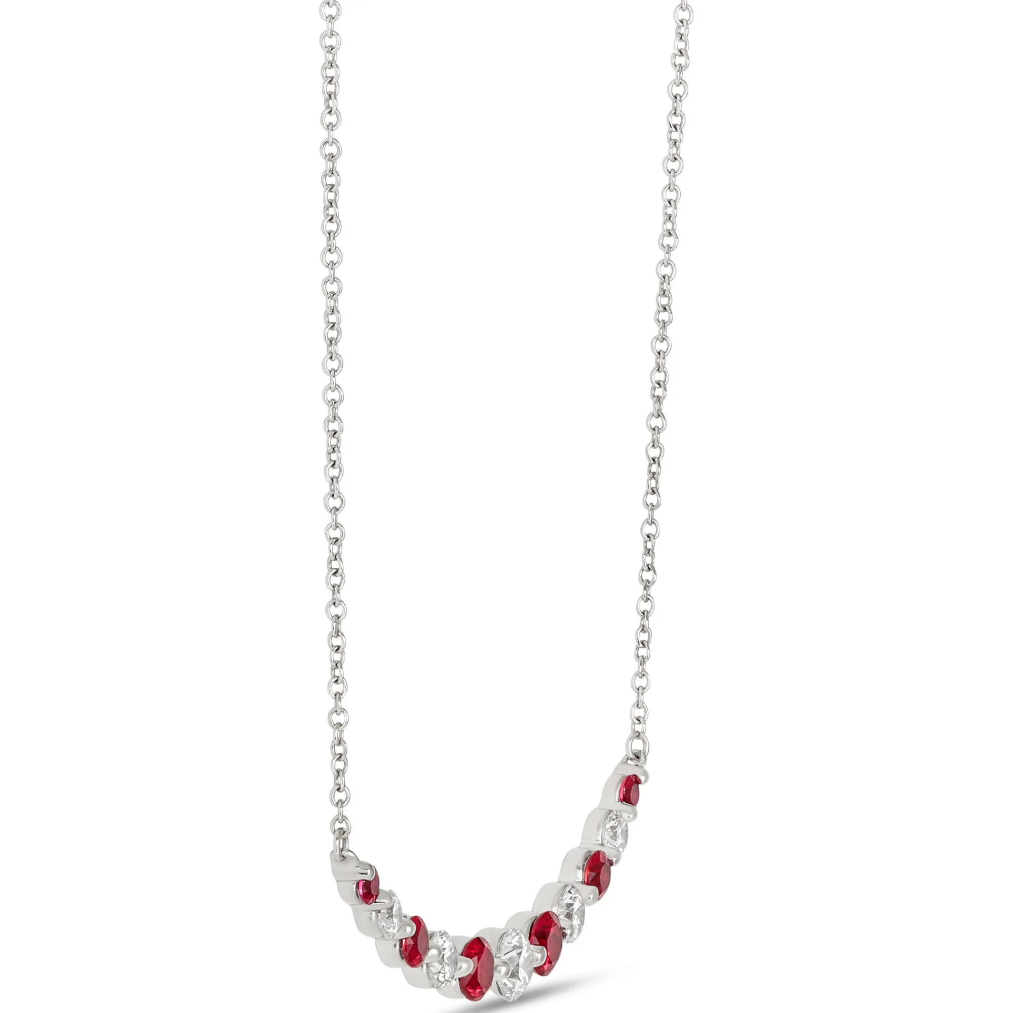 Graduated Round Ruby and Diamond Necklace, 18K White Gold