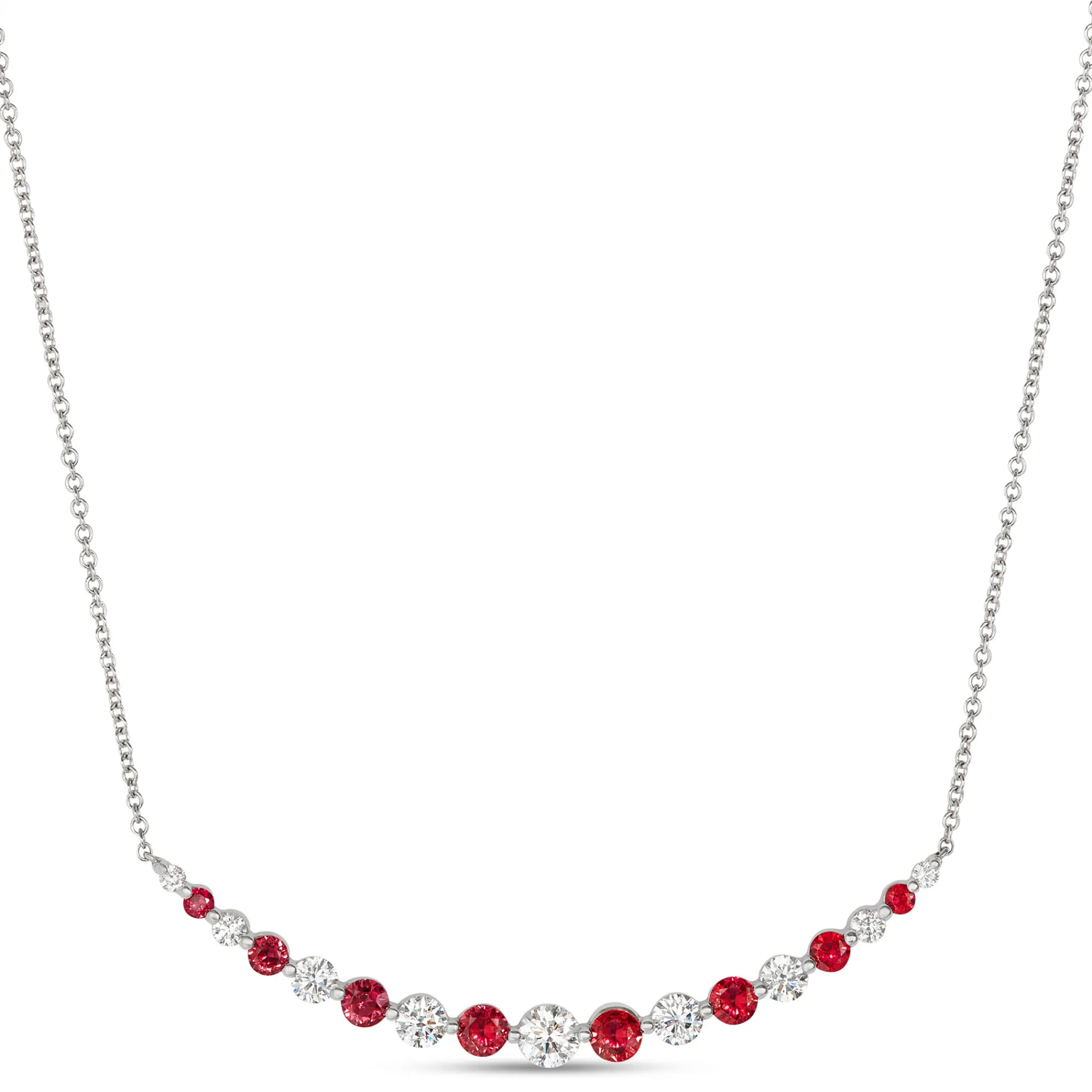 Graduated Round Ruby and Diamond Necklace, 18K White Gold