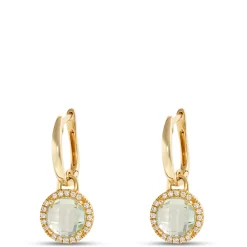 Green Quartz Dangle Earrings, 14K Yellow Gold