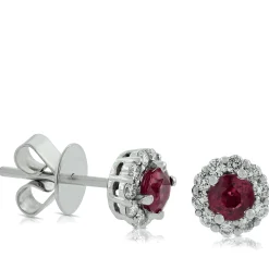 Halo Ruby & Diamond Earrings 14K Sale