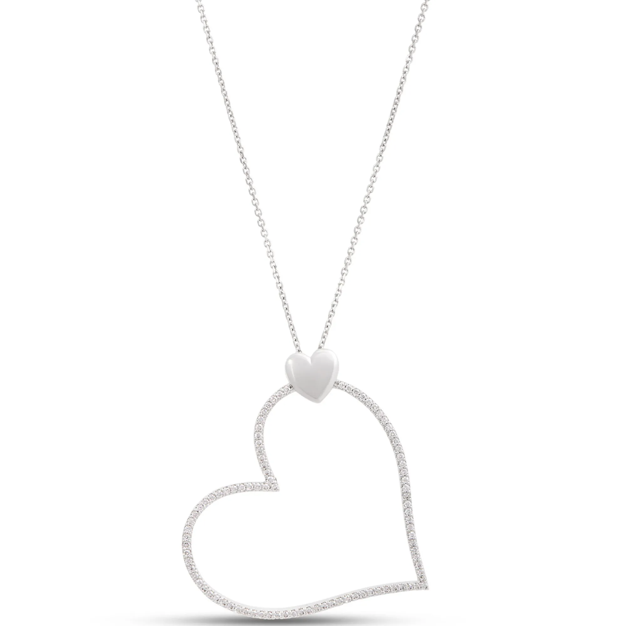 Heart Shaped Diamond Pendant Necklace, ½ Carat Total Weight, 14K White Gold New
