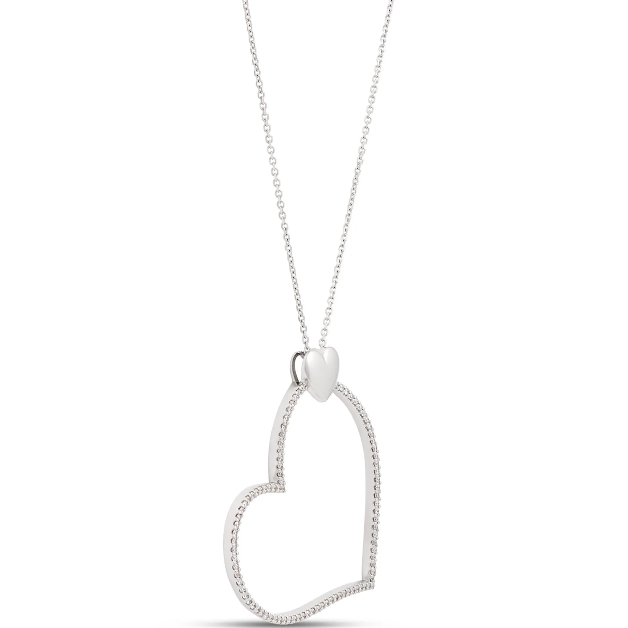 Heart Shaped Diamond Pendant Necklace, ½ Carat Total Weight, 14K White Gold New