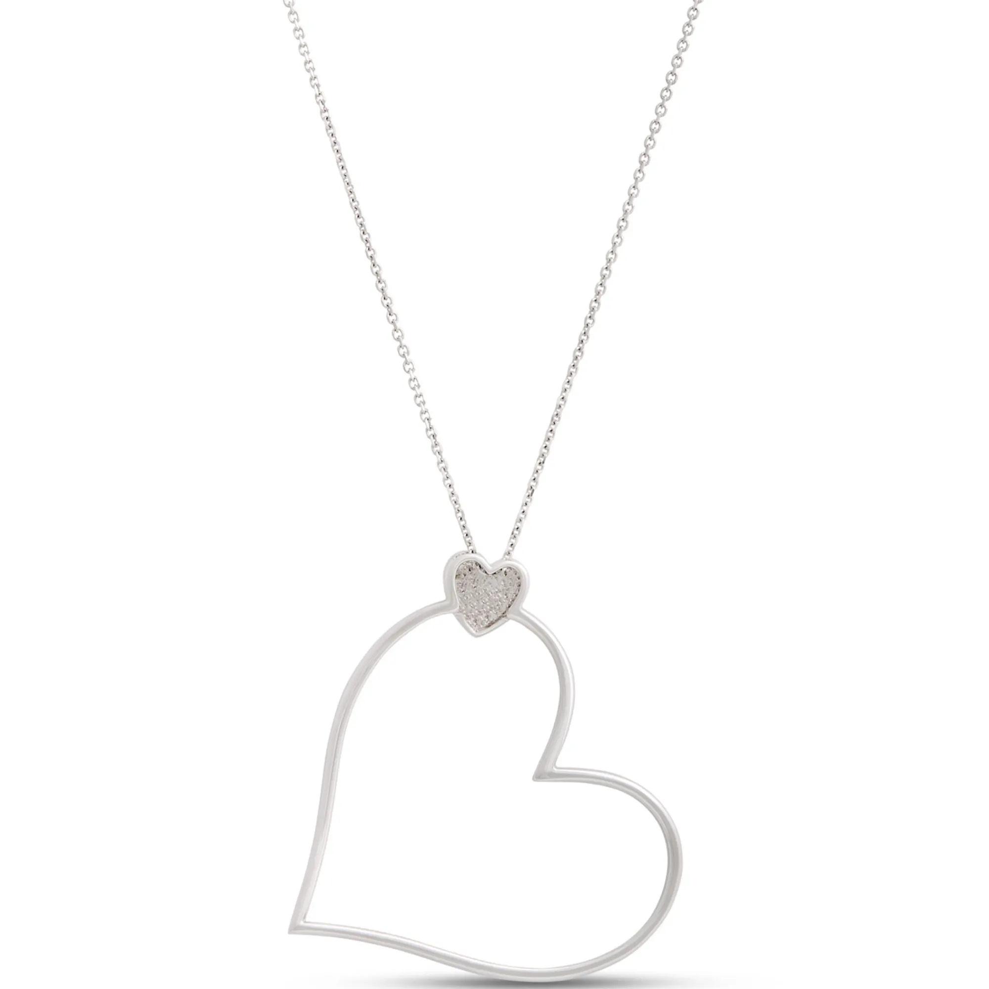 Heart Shaped Diamond Pendant Necklace, ½ Carat Total Weight, 14K White Gold New