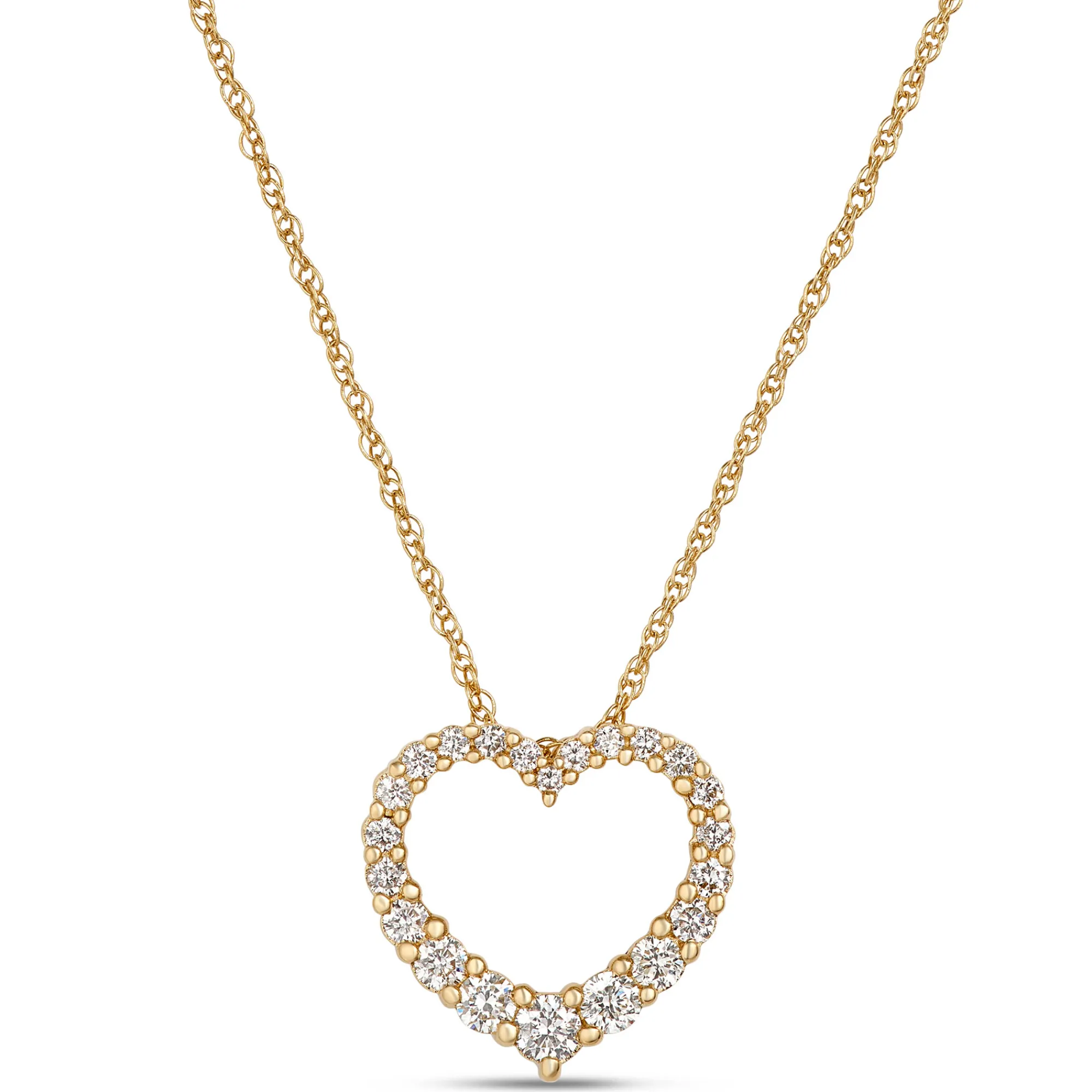 Heart-Shaped Diamond Pendant Necklace, 14K Yellow Gold