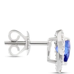 Heart Shaped Tanzanite Studs, 14K White Gold New