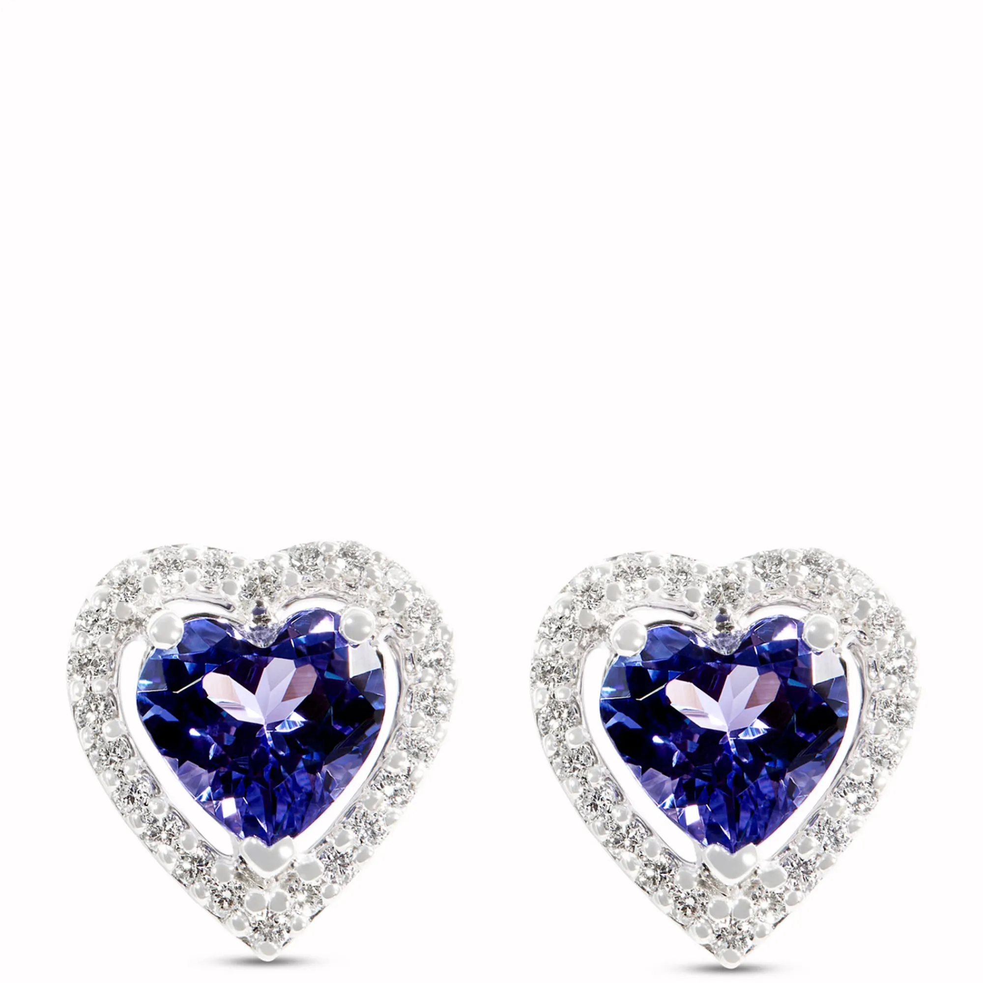Heart Shaped Tanzanite Studs, 14K White Gold New