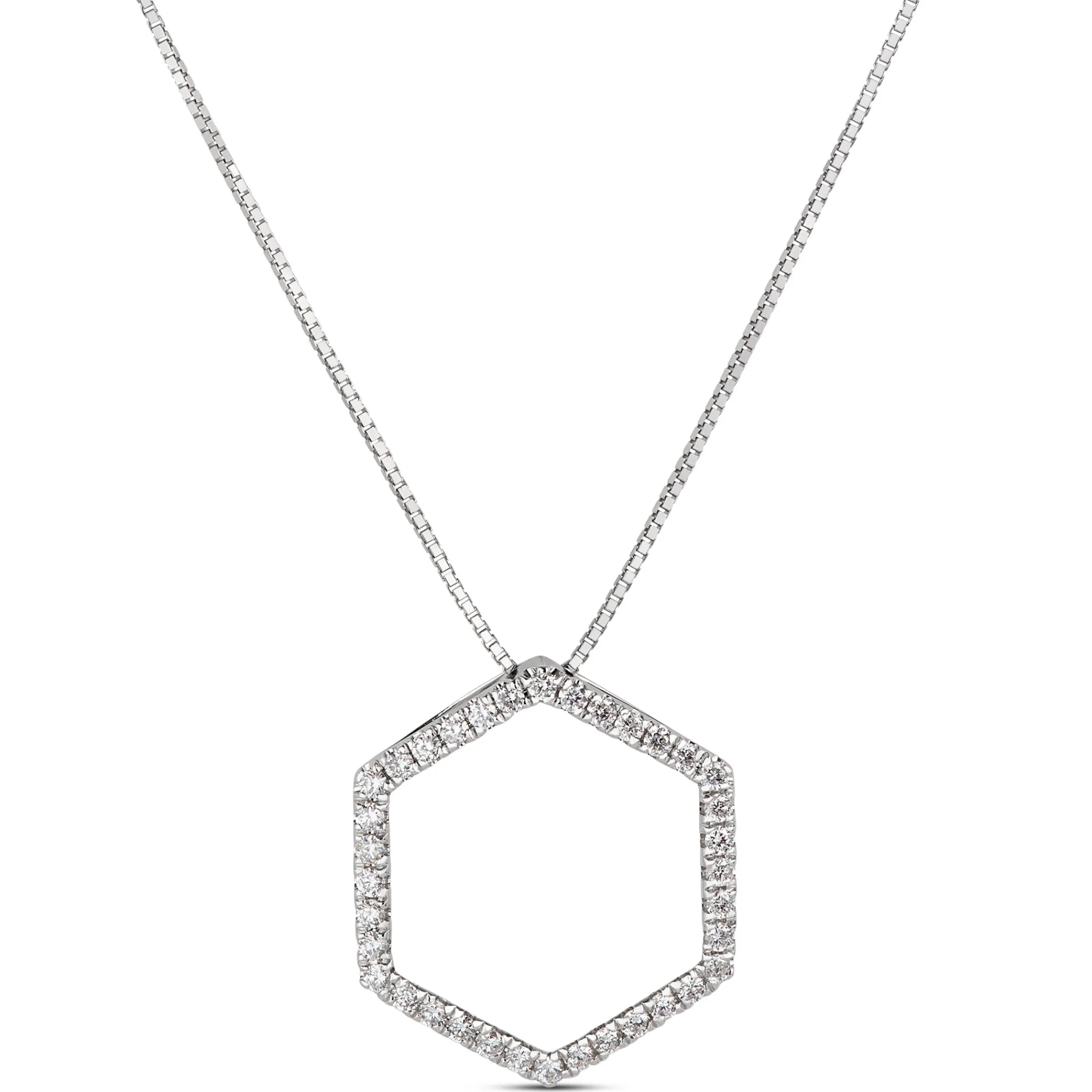 Hexagon Diamond Pendant, 14K White Gold Sale