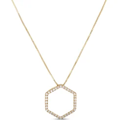Hexagon Diamond Pendant Necklace, 14K Yellow Gold Sale