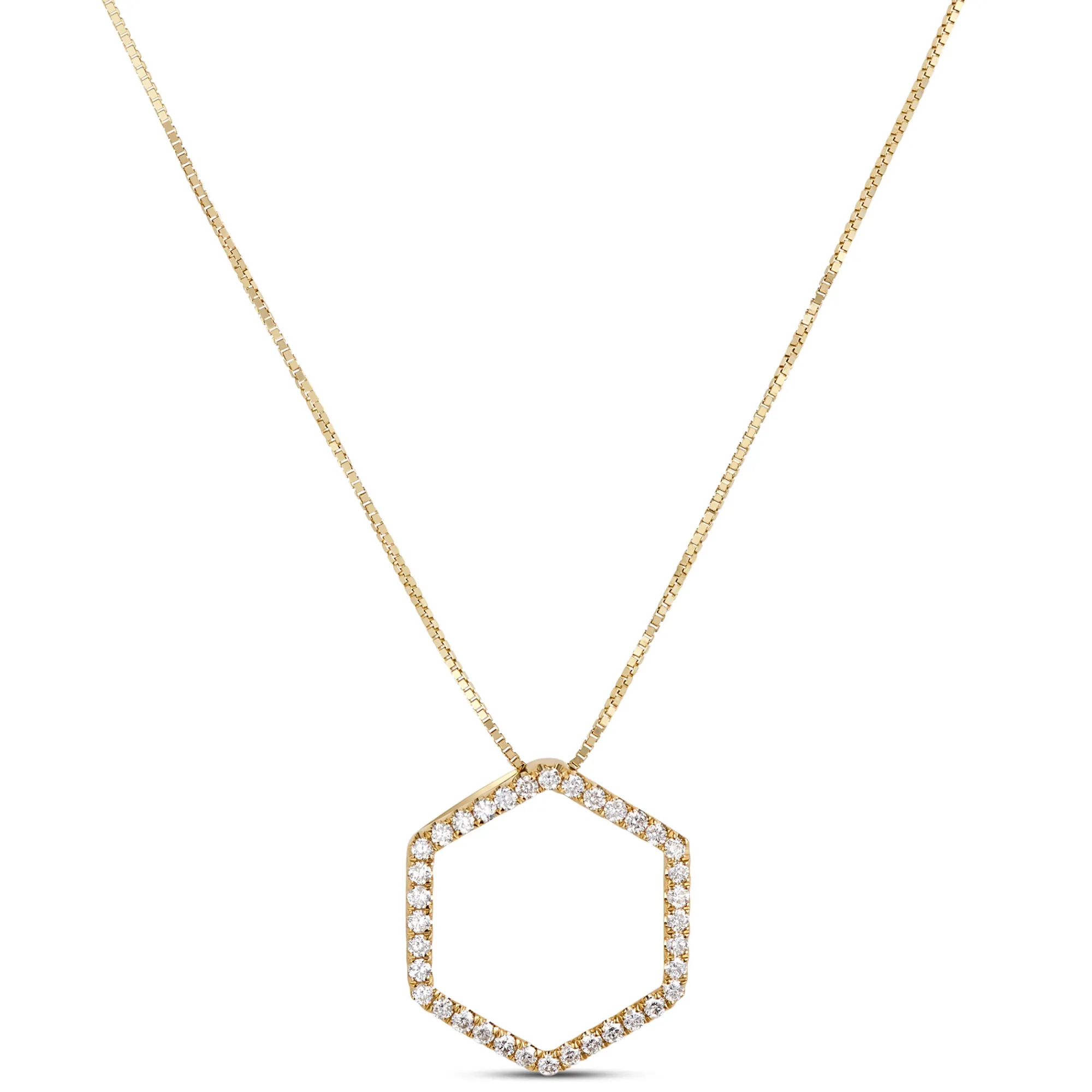 Hexagon Diamond Pendant Necklace, 14K Yellow Gold Sale