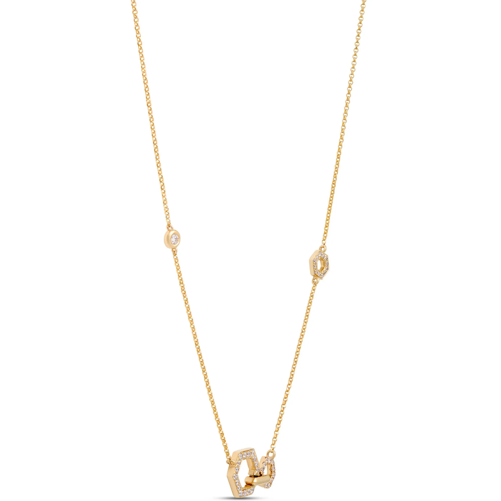 Hex Shaped Stations Diamond necklace, 14K Yellow Gold Discount