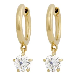 Huggie Hoops With Diamond Drops, 18K Yellow Gold New