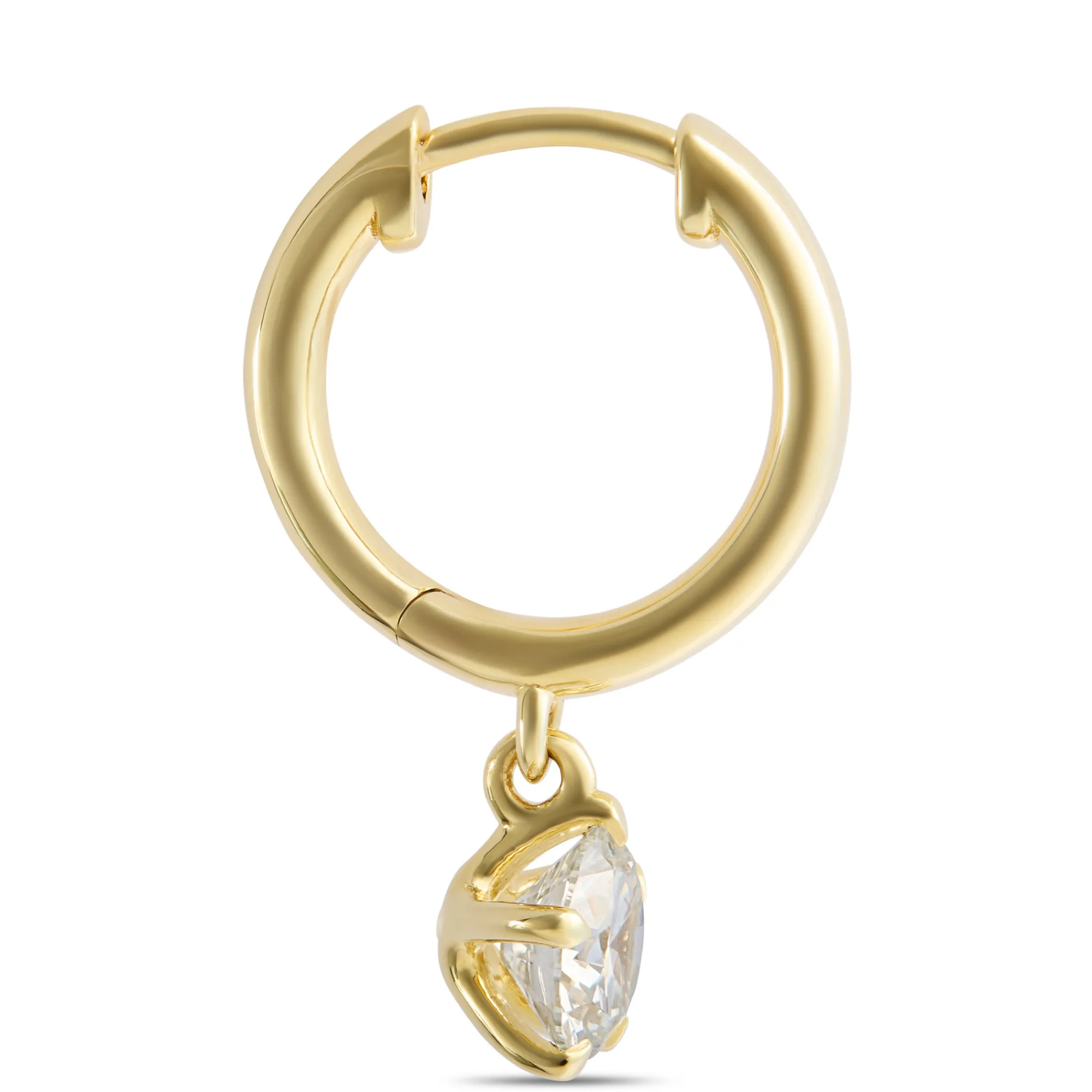 Huggie Hoops With Diamond Drops, 18K Yellow Gold New