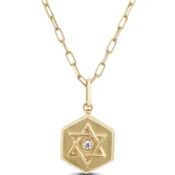 Ikuma Diamond Paperclip Necklace with Star of David Pendant, 14K Yellow Gold Online