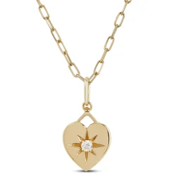 Ikuma Diamond Paperclip Necklace with Heart Pendant, 14K Yellow Gold Sale