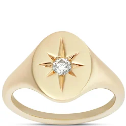 Ikuma Round Diamond Oval Signet Pinky Ring, 14K Yellow Gold Sale