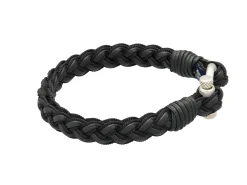 8.5-Inch Black Braided Leather Gents Bracelet, Sterling Silver Buckle Outlet