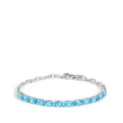 7.5-Inch Blue Topaz Bracelet, 14K White Gold New