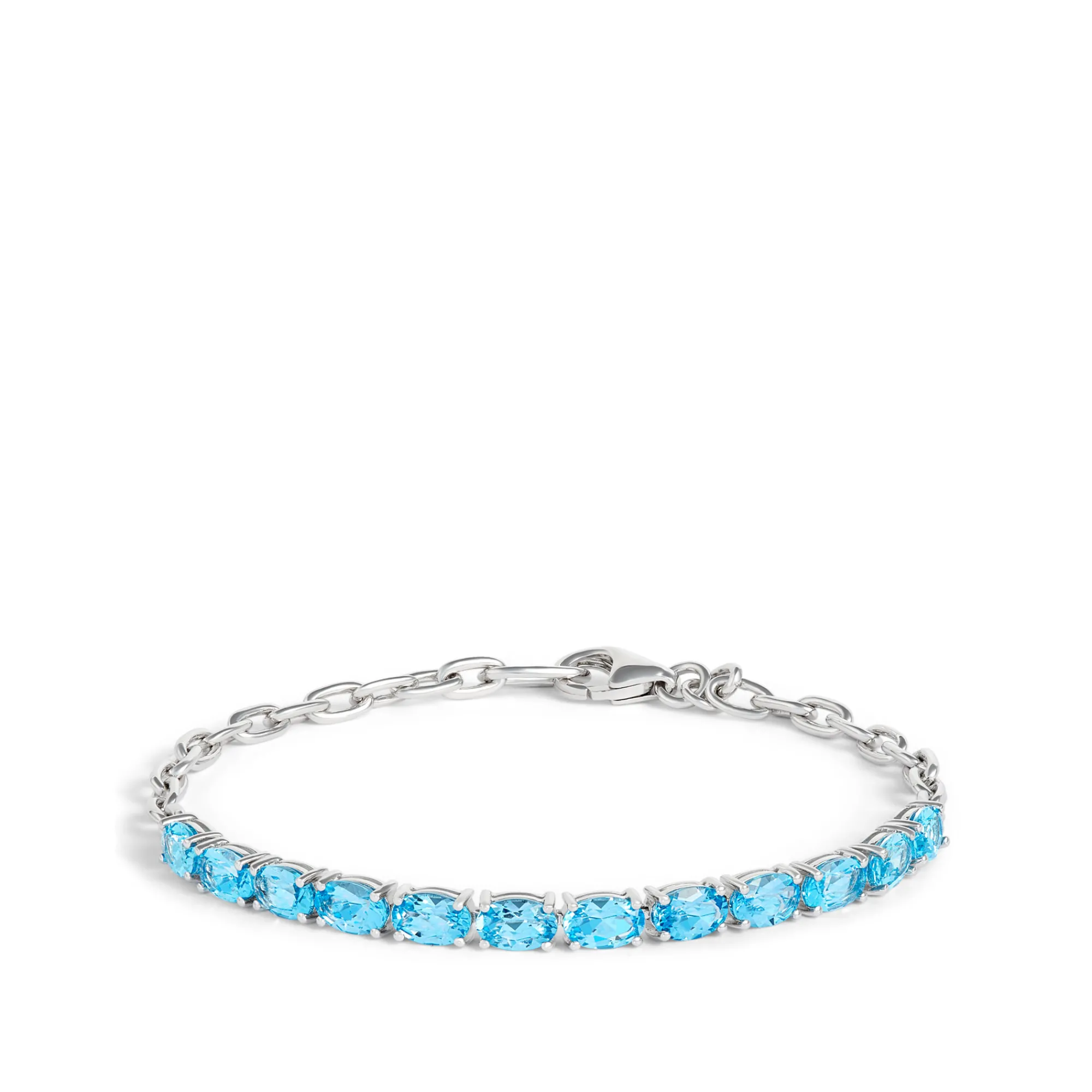 7.5-Inch Blue Topaz Bracelet, 14K White Gold New