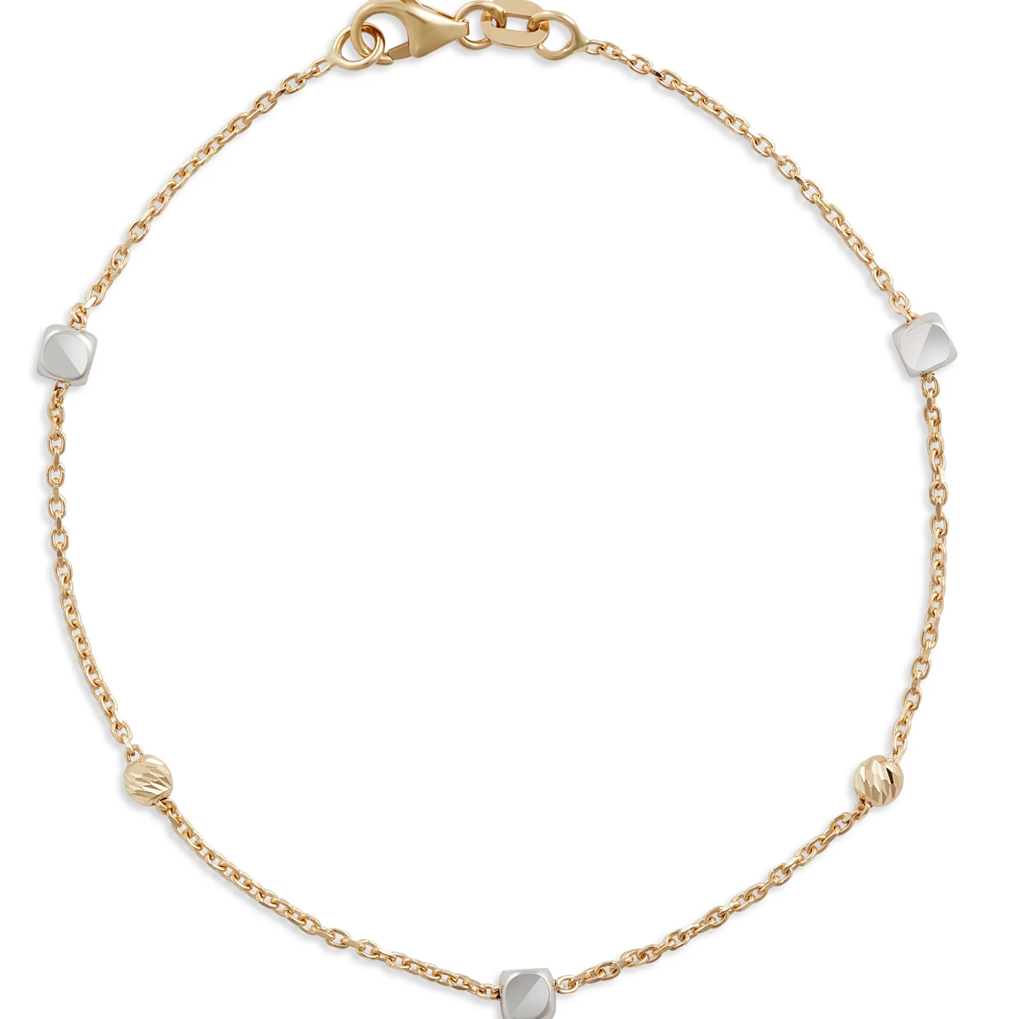 7-Inch Cube and Round Bead Station Bracelet, 14K Yellow Gold Online