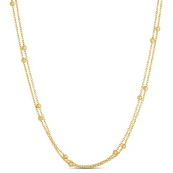 17-Inch Double Strand Necklace with Bead Stations, 14K Yellow Gold New