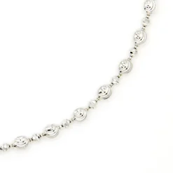 24-Inch Mooncut Oval Bead Necklace, 14K White Gold New