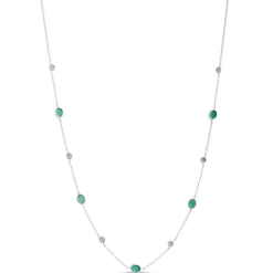 18-Inch Oval Emerald Station Necklace, 14K White Gold