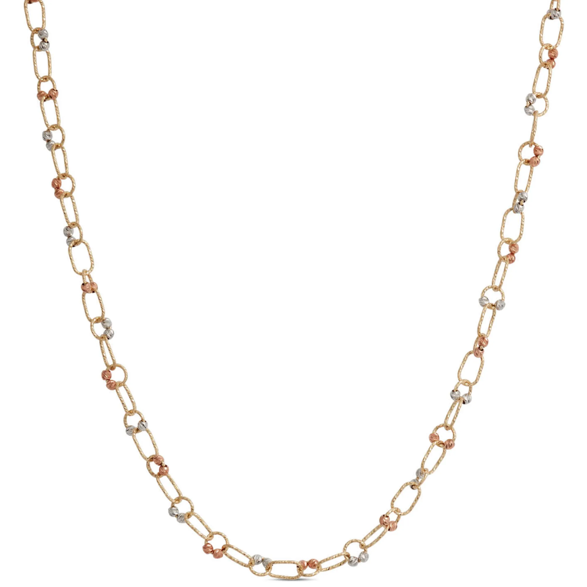 18-Inch Oval Link Diamond Cut Neck Chain, 14K White and Yellow Gold Best