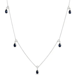 18-Inch Pear Shaped Sapphire Necklace, 14K White Gold Clearance