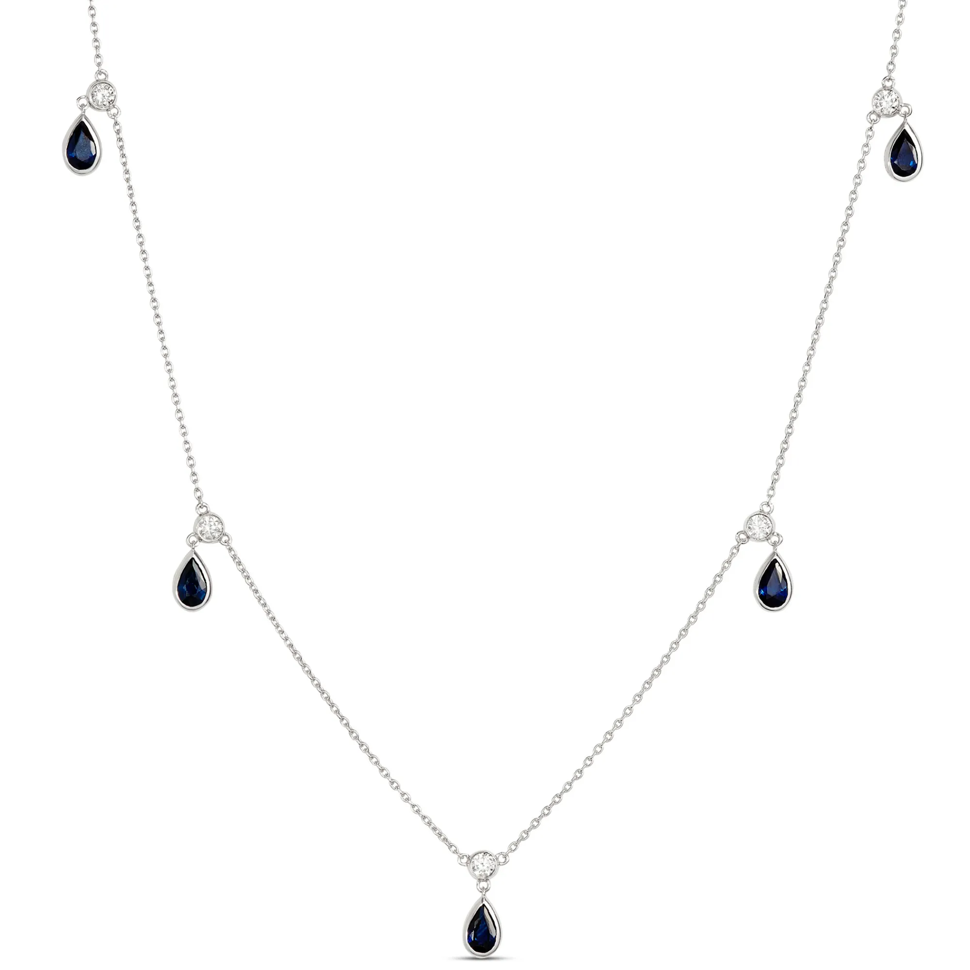 18-Inch Pear Shaped Sapphire Necklace, 14K White Gold Clearance