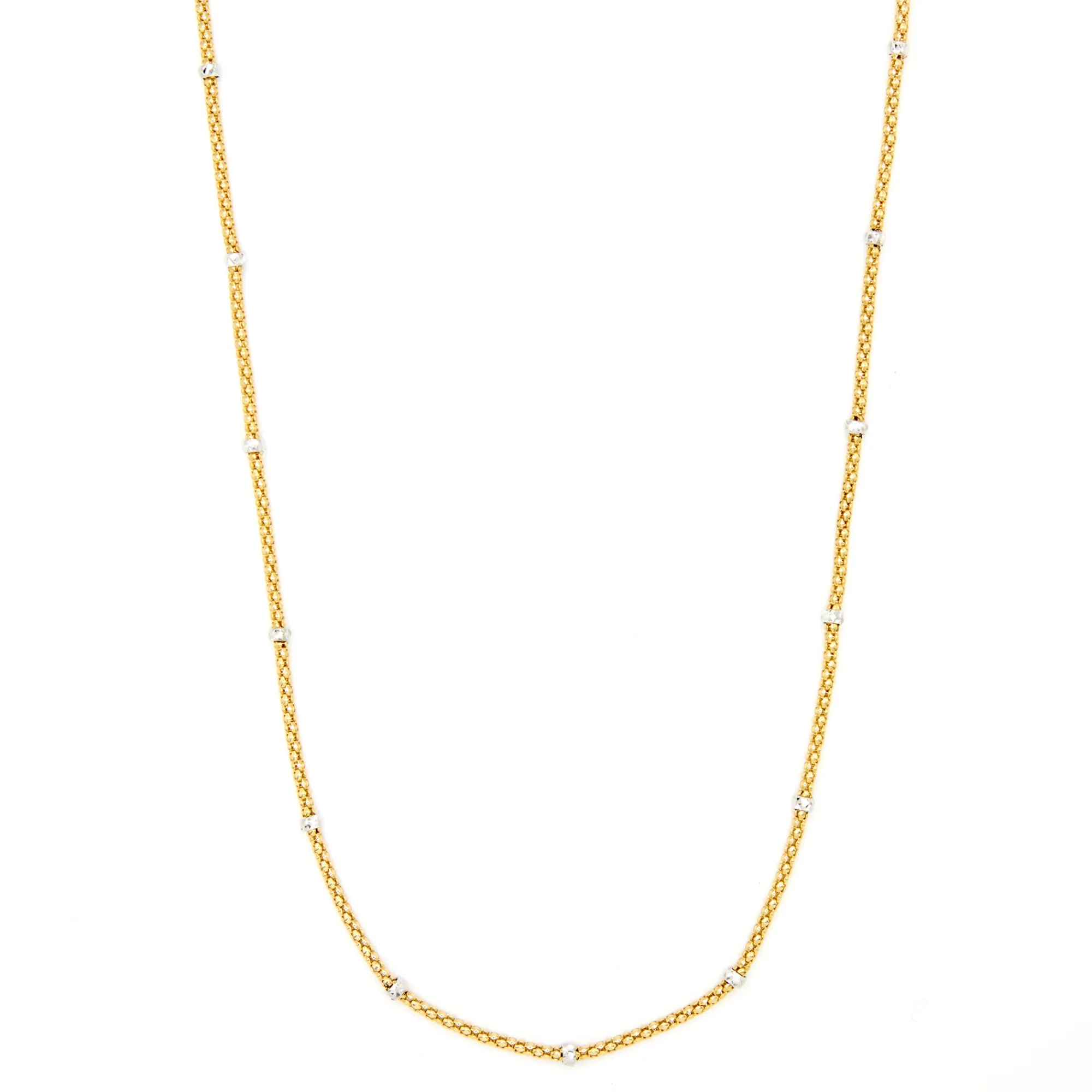 Toscano 18-Inch Popcorn Chain With Gold Bead Stations, 14K White and Yellow Gold Hot