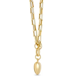 Toscano 18-Inch Puffed Heart Pendant on rectangle Link Chain, 14K Yellow Gold Discount