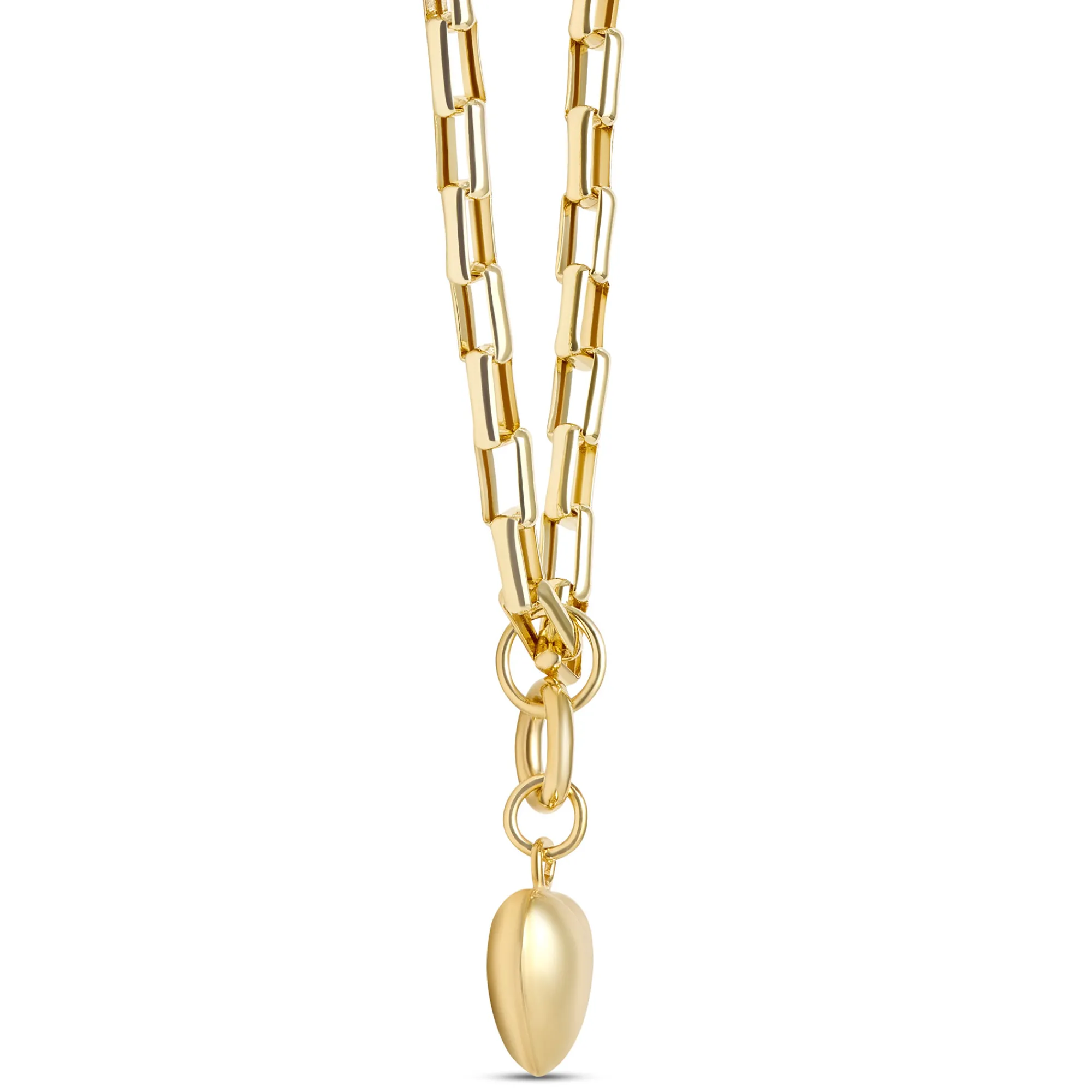 Toscano 18-Inch Puffed Heart Pendant on rectangle Link Chain, 14K Yellow Gold Discount