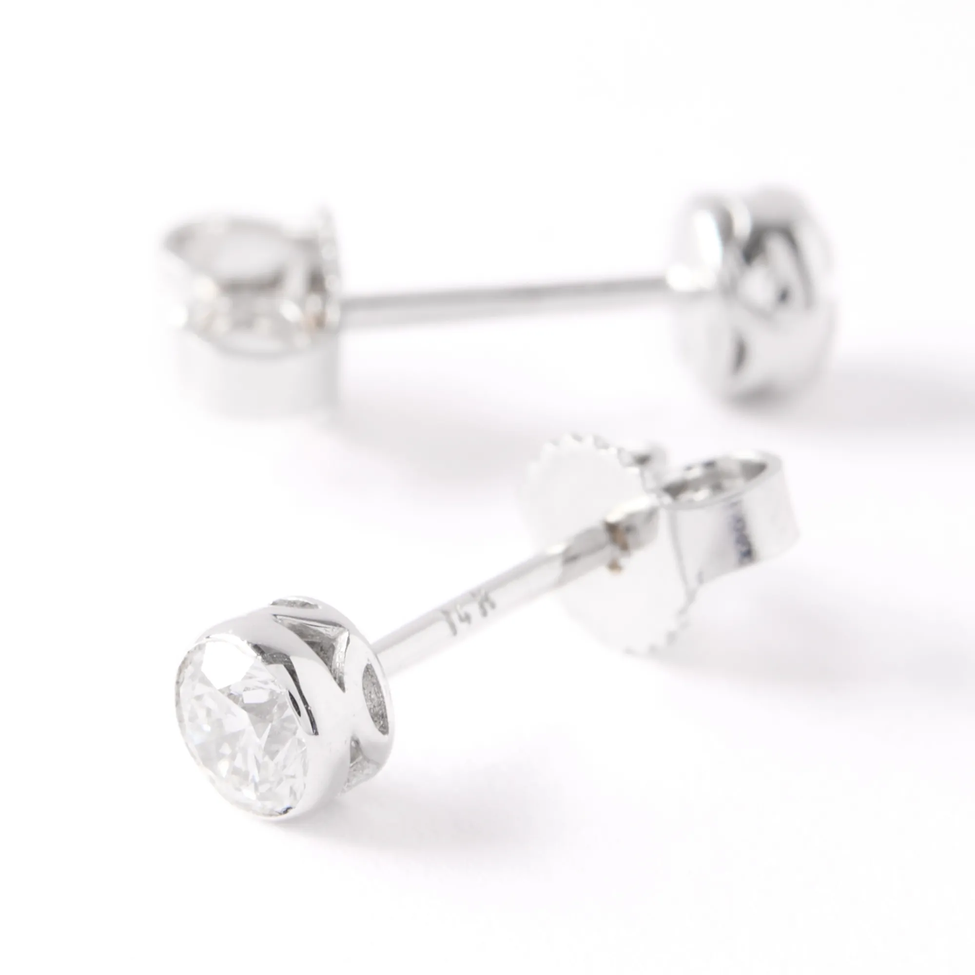 Invisible Bezel Classic Round Diamond Studs, ½ Carat, 14K White Gold Outlet