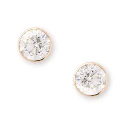 Invisible Bezel Classic Round Diamond Studs, 1 Carat, 14K Yellow Gold New