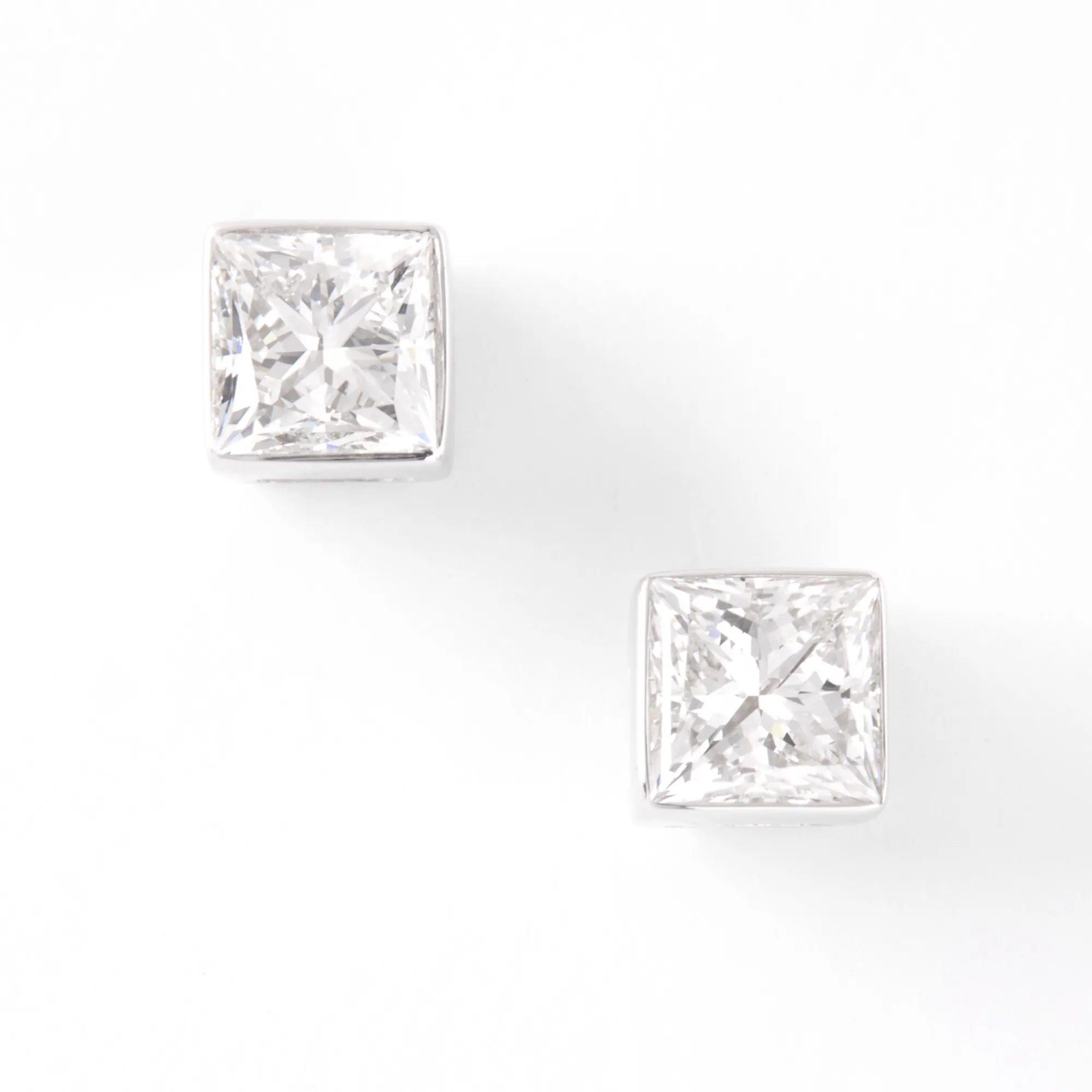 Invisible Bezel Solitaire Princess Cut Diamond Studs, 14K White Gold Discount