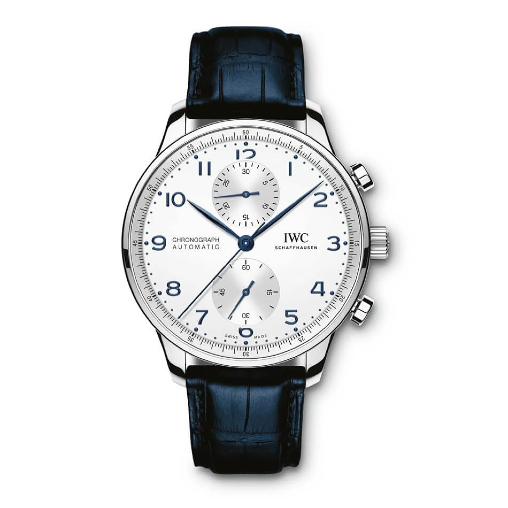 IWC Portugieser Silver Dial Blue Detailed Chronograph Watch, 41mm Clearance