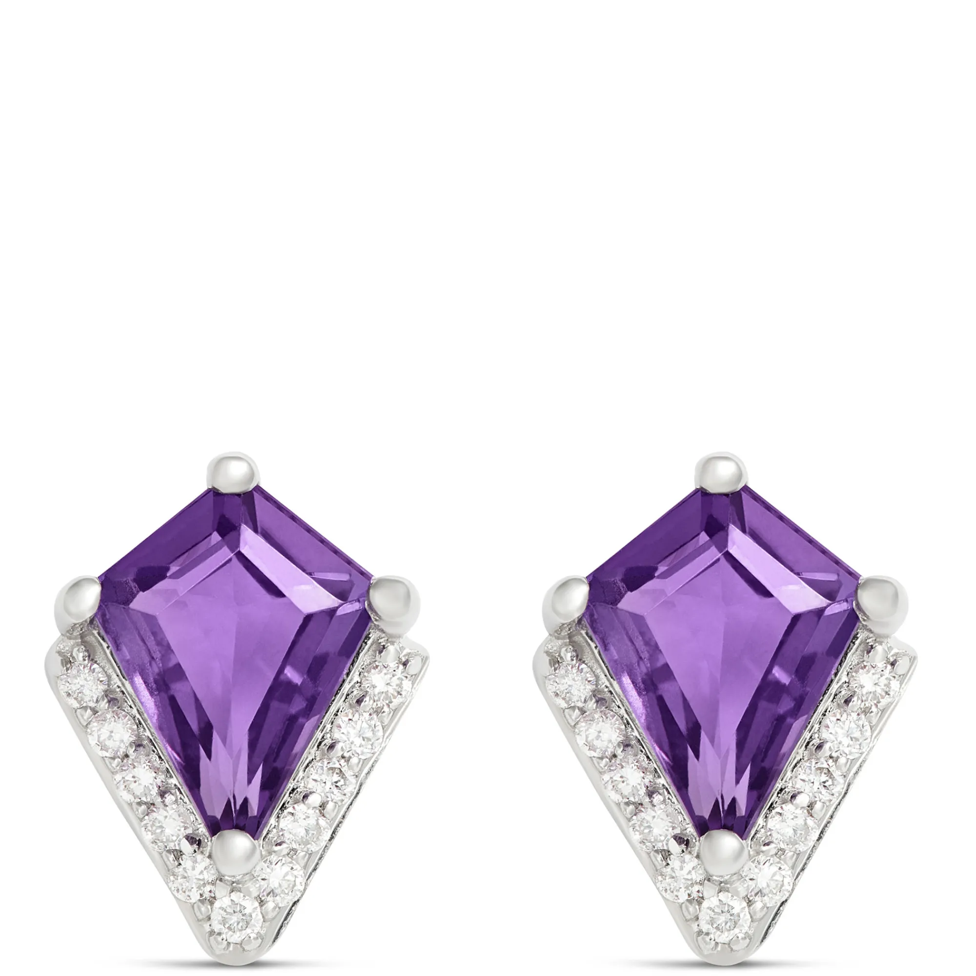 Kite Amethyst Diamond Studs, 14K White Gold Online