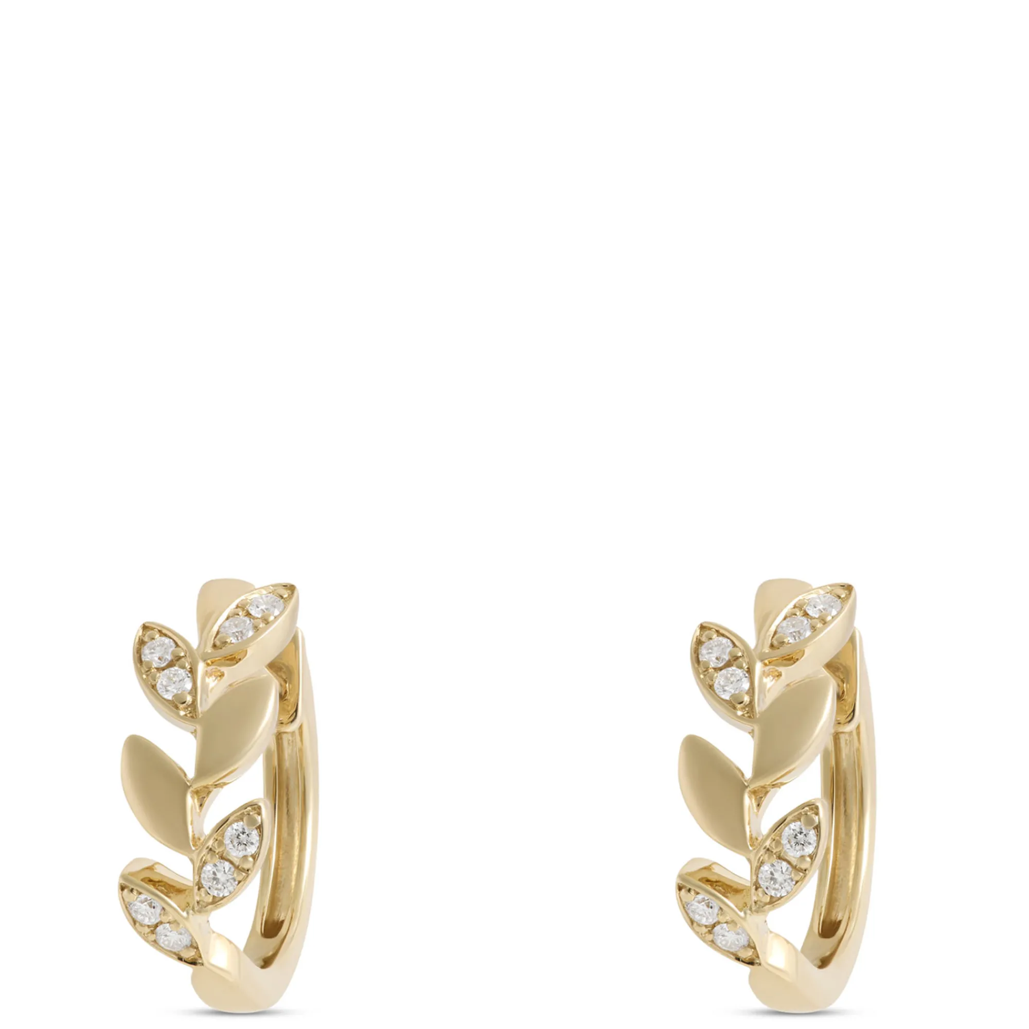 Leaf Shaped Hoops with Diamonds, 14K Yellow Gold Clearance