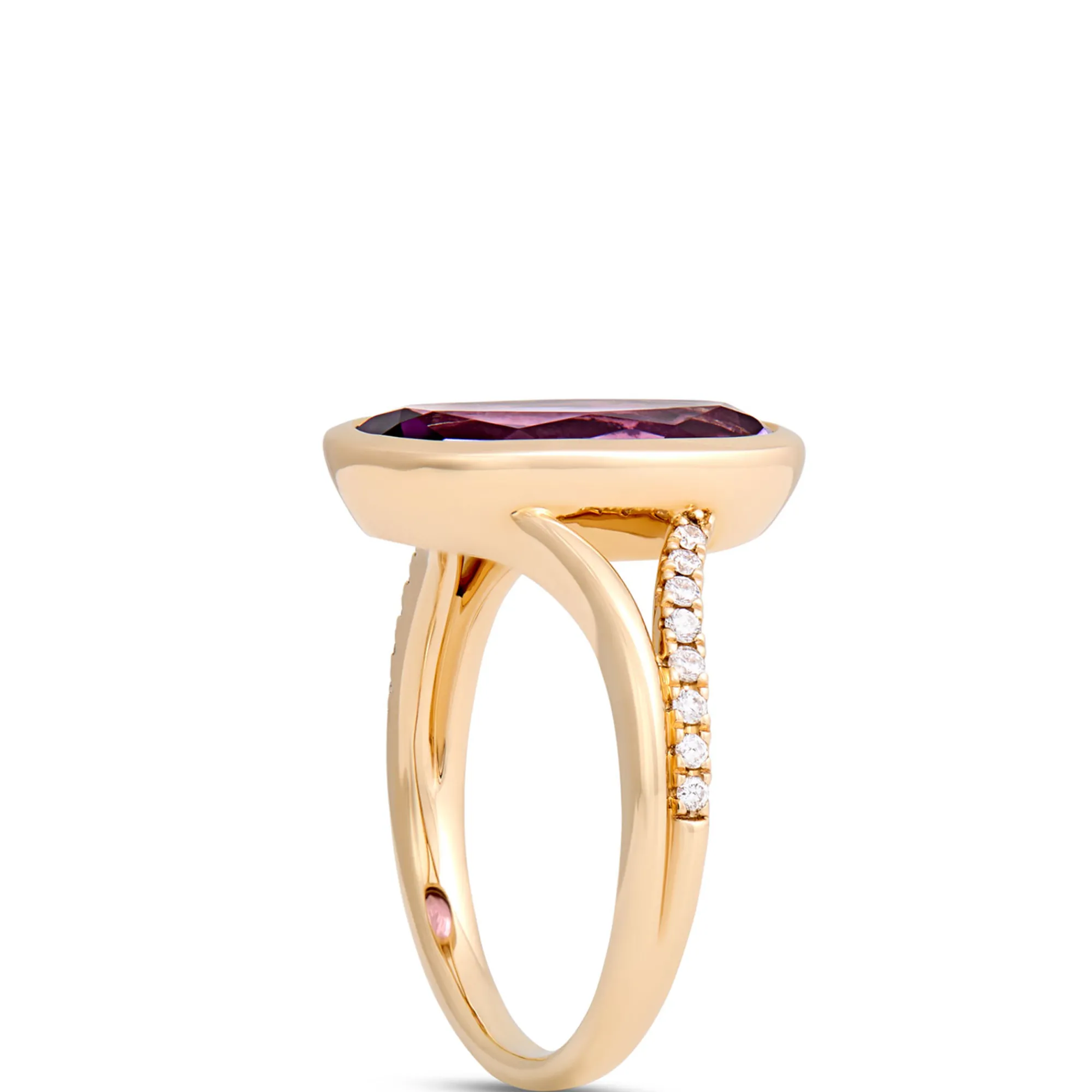 Long Oval Amethyst Ring, 14K Yellow Gold New